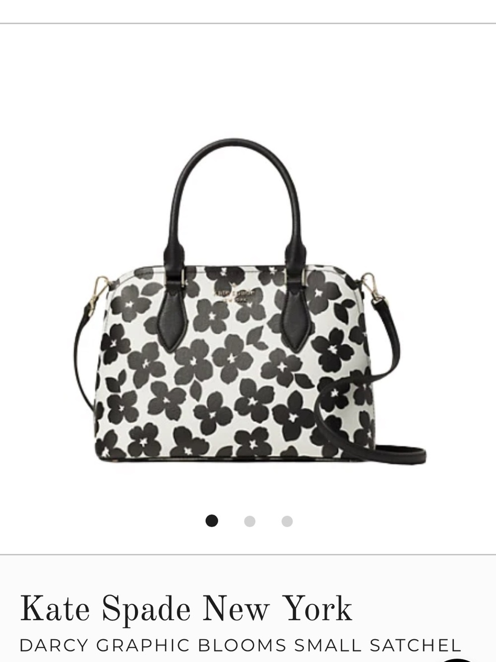 NWT Tags Kate Spade Small Satchel Darcy Graphic Blooms Black and White